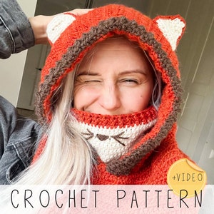 Fox Hooded Cowl CROCHET PATTERN Fox Crochet Pattern with Video Instructions, Pointed Ears Easy Kids Hoodie Crochet Pattern Fox Hood I Reed image 1