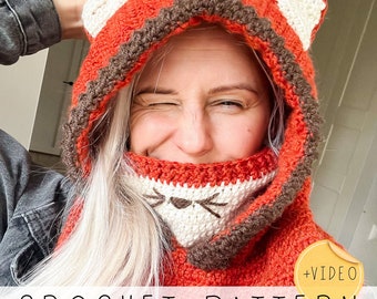 Fox Hooded Cowl CROCHET PATTERN Fox Crochet Pattern with Video Instructions, Pointed Ears Easy Kids Hoodie Crochet Pattern Fox Hood I Reed