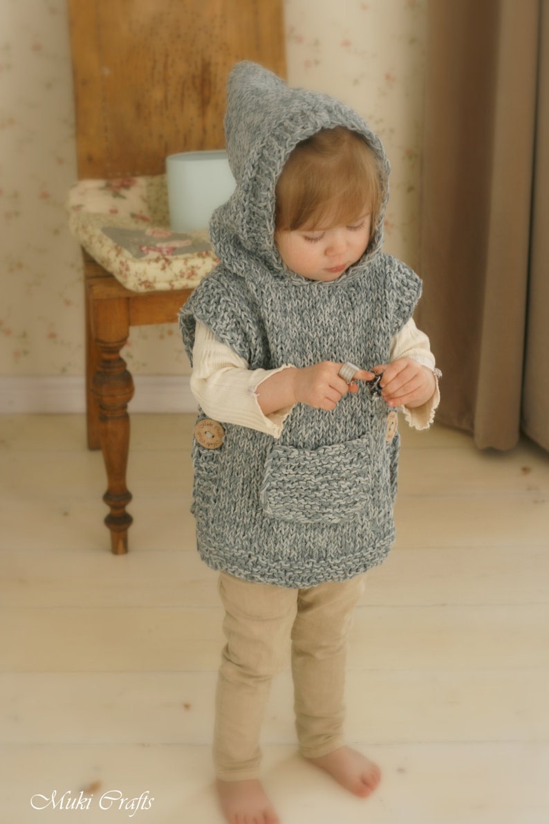 Easy Hooded Poncho KNITTING PATTERN Toddler Poncho Knit Pattern Kids Poncho Video Pattern Poncho Pattern Child Poncho Pattern I Phoebe image 8