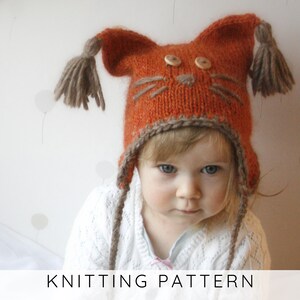 Gorro de esquilo com aba para orelha, padrão de tricô, padrão de chapéu de animal para bebê com borlas (tamanhos para bebê, criança pequena, infantil) I Esquilo Sibo