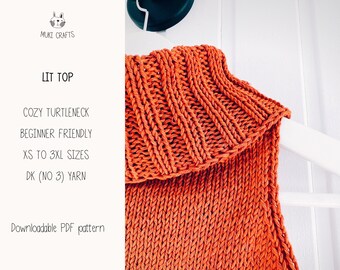 Turtleneck Top KNITTING PATTERN Sleeveless Tank Top Knit