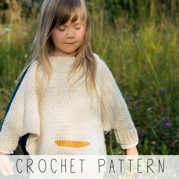 Butterfly Poncho CROCHET PATTERN Girls Poncho Crochet Pattern Butterfly, Cape with Pocket Pattern, Sleeved Poncho for Kids I Vanessa