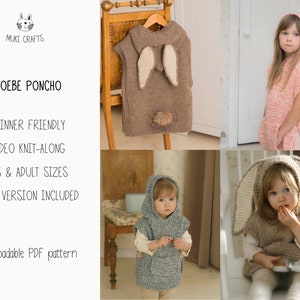 Easy Hooded Poncho KNITTING PATTERN Toddler Poncho Knit Pattern Kids Poncho Video Pattern Poncho Pattern Child Poncho Pattern I Phoebe image 2