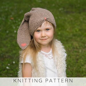 Floppy Ear Bunny Beanie KNITTING PATTERN, Animal Hat with Heart Motif for Toddlers and Women I Bunny SEBASTIAN