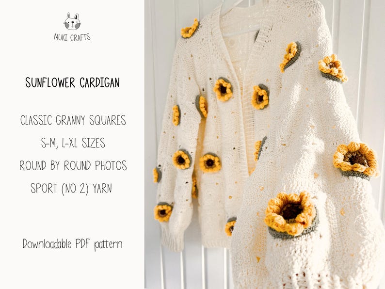 Granny Square Cardigan CROCHET PATTERN Sunflower Granny Square Cardigan ...