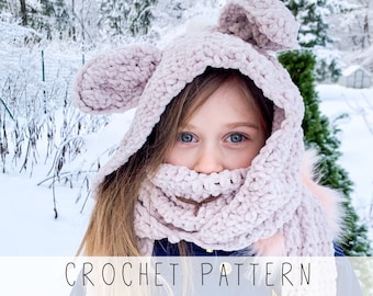 Bunny Hooded Scarf CROCHET PATTERN Kids Hooded Cowl Crochet Pattern Bunny Pocket Scarf Crochet Pattern Toddler Snood I Suede