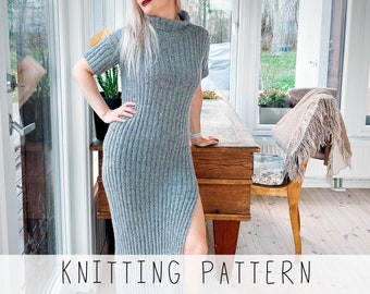 Long dress KNITTING PATTERN Ribbed Dress Pattern Knitted Dress Easy Dress Knit Pattern Maxi Dress Turtleneck Dress Knitting Pattern I TBH