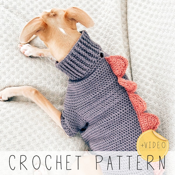 Dog Sweater CROCHET PATTERN Dog Dragon Jacket Video Pattern Easy Crochet Dog Sweater Pattern Small Dog Sweater, Large Dog I Doggo No 6