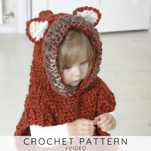 Patrón de ganchillo de zorro, patrón de poncho con capucha de lobo para niños, capa con capucha de animal gruesa, videotutorial I Fox Max