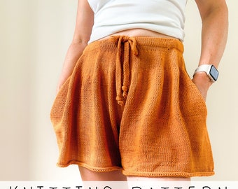 Shorts KNITTING PATTERN Skirt-style Shorts Knit Pattern Knitted Shorts Pattern Pants Knit Pattern  Summer Shorts with Pockets I Bliss Shorts