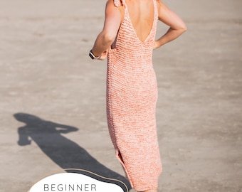 Womens Summer Dress KNITTING PATTERN, Beginner Garter Stitch Beach Sundress Knit Pattern, Airy Cover Up I ARI Dress