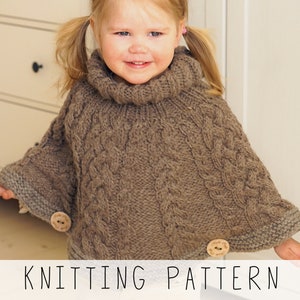 Cape KNITTING PATTERN, Cable Poncho Knit Pattern, Textured Collared Design with Braided Cables (toddler, kids, adult sizes) I VERONA Poncho