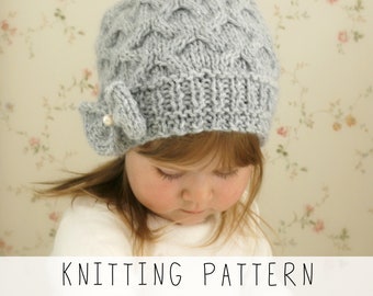 Slouchy Beanie KNITTING PATTERN Girls Winter Hat Knit Pattern Cable Hat Pattern Women's Beanie Hat Pattern Slouch Bow Toque I Krista