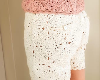 Patrón de crochet para shorts cuadrados estilo boho de abuela, pantalones de verano fáciles con bolsillos para mujer, pareo sencillo para la playa (tallas S-L) I NAOMI Shorts