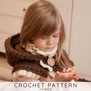 Schema all'uncinetto per scaldacollo con cappuccio per bambine, scaldacollo romantico con volant, schema per cappello invernale con scaldacollo interno, tutorial fai da te per scaldacollo per bambine I Leena