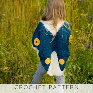 Butterfly Poncho CROCHET PATTERN, Girls Poncho Crochet Pattern, Cape with Pocket, Sleeved Poncho for Kids I Vanessa