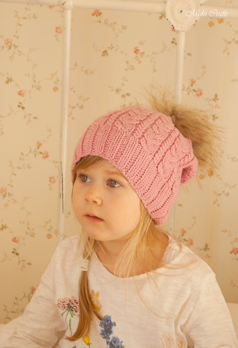 Cable Beanie KNITTING PATTERN Kids Cable Hat Knit Pattern, Women's Cable Hat Pattern with Aran Yarn, Winter Hat for Girls I Bella image 3