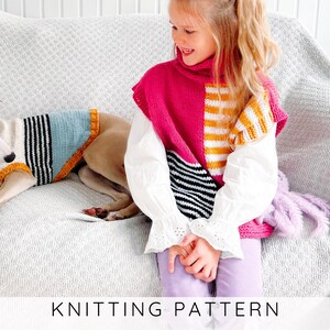 Kids Collared Poncho KNITTING PATTERN Poncho Knit Pattern, Rectangular Poncho with Turtleneck Collar in Aran Yarn, Toddler Poncho I AIA