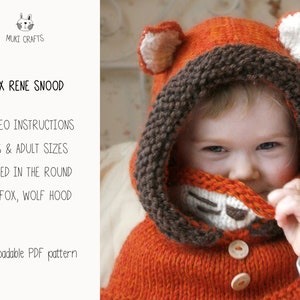 Fox hooded cowl Video KNITTING PATTERN Fox Hoodie Knit Pattern Fox Sood Knitting Pattern Toddler Hooded Cowl Knitting Pattern I Rene image 2