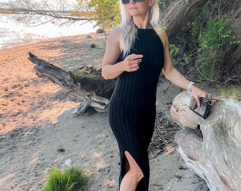 Ribbed Long Dress KNITTING PATTERN, Summer Backless Midi or Maxi Dress (S-XXL), Modern Sleeveless Bodycon Dress I Blaze