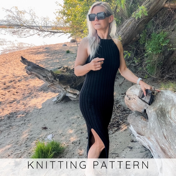 bodycon dress knitting pattern Ribbed Long PATTERN, Summer Backless Midi or Maxi Dress (S-XXL), Modern Sleeveless Dress I Blaze YGroup_452