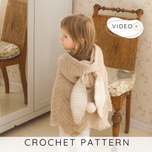 Bunny Cape CROCHET PATTERN, Hooded Kids Poncho with Floppy Ears PDF, Easy Toddler Animal Capelet (Sizes 1-10 Years) I Bubbles