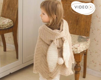 Bunny Cape CROCHET PATTERN, Hooded Kids Poncho with Floppy Ears PDF, Easy Toddler Animal Capelet (Sizes 1-10 Years) I Bubbles