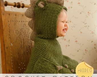 Patrón de poncho de dragón a crochet, capa con capucha para disfraz de  Halloween (talla de bebé, niño pequeño y niño), patrón de poncho de  dinosaurio