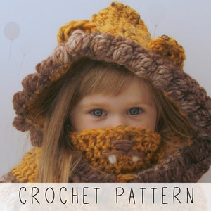 Lion Hooded Cowl CROCHET PATTERN, Kids Lion Costume with Round Ears, Animal Hat Tutorial, DIY Lion Crochet Pattern (kids, adult sizes) I Ian