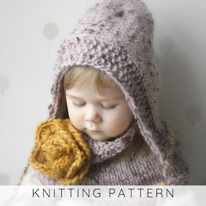Chunky Hood and Cowl KNITTING PATTERN Set with Crochet Flower for Beginners I Salome