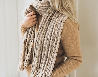 Striped Scarf CROCHET PATTERN for Beginner, Women's Scarf Crochet Pattern, Aran Scarf with Fringe (kids, women, men sizes) I Sisly