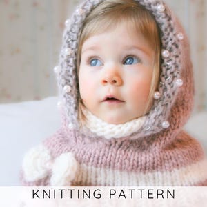 Girls Coquette style hood KNITTING PATTERN, Snood with beads & bows, Chunky winter girls cowl with hood and inner cowl I Adele Hooded Cowl
