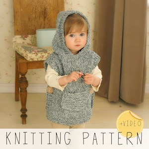 Easy Hooded Poncho KNITTING PATTERN Toddler Poncho Knit Pattern Kids Poncho Video Pattern Poncho Pattern Child Poncho Pattern I Phoebe image 1