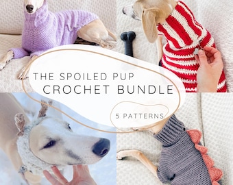 5 Spoiled Pup CROCHET PATTERN Bundle Set, Dog Sweater Pattern Pdf, Pet Accessory Collection, DIY Puppy Clothes, Cozy Canine Jumper