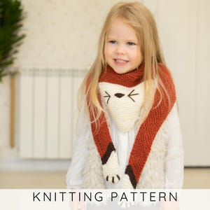 Patrón de tejido para bufanda de zorro para niños, bufanda triangular de animales con patas, también para bufanda de lobo, gato, león, PDF de tejido plano para principiantes I Ginger