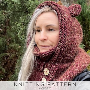 Snood Strickanleitung Kapuzenschal mit Bärenohren und innerer Kapuze in Chunky Wolle (Größen Baby, Kleinkind, Kind, Erwachsene) I Rowan
