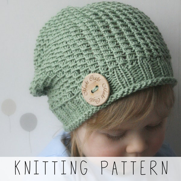 Slouchy Hat KNITTING PATTERN Easy beanie Knit Pattern Boys Winter Hat, Toddler Hat Knitting Pattern, Unisex Hat Pattern I Madison