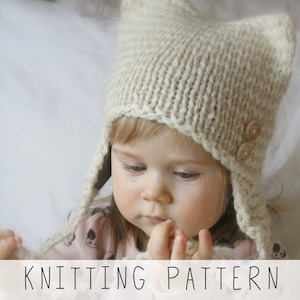 Cat Hat KNITTING PATTERN Kids Earflap Hat Knit Pattern, Rectangle Hat with Pointed Ears, Animal Hat Pattern Beginners I Kitty Cat Hat