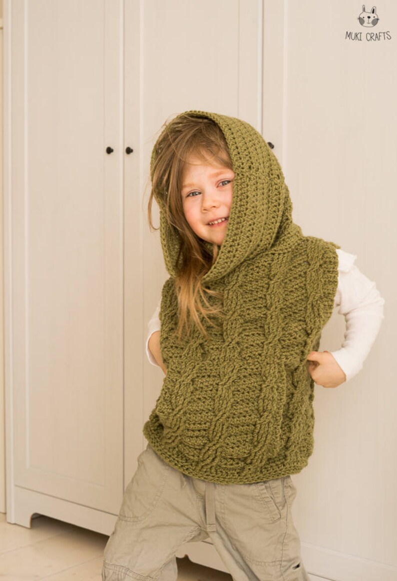 Kids CROCHET PATTERN Cable Poncho Pattern Collared Vest Crochet Oversized Toddler Poncho Easy Vest with Pocket Crochet Pattern I Cora image 5