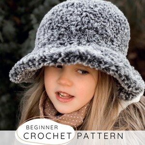 Fuzzy Bucket Hat CROCHET PATTERN, Easy Fur Brim Hat for Women and Kids, Simple Winter Hat Tutorial I FUR Bucket Hat
