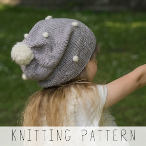 Slouchy Hat KNITTING PATTERN Girls Winter Hat Knit Pattern Easy Slouch Beanie with Snowballs, Kids Hat Knitting Pattern for Beginners I Elsa