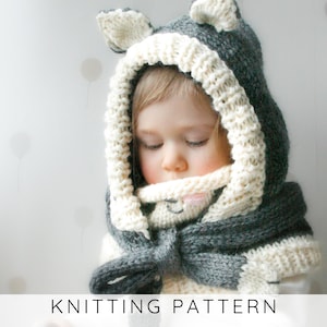 Cat Hood KNITTING PATTERN Kids Hooded Cowl Knit Pattern with Ears and Tail,Baby Toddler Child Adult Sizes, Animal Hat Winter Snood I Simba