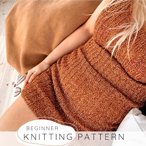 Modèle de tricot de robe courte pour débutants, mini robe-pull facile au format PDF, robe en tricot simple sans couture, mini-robe côtelée moulante (S à XXL) I Omg