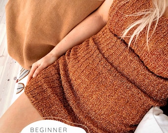 Beginner Short Ribbed Dress KNITTING PATTERN, Easy Mini Sweater Dress Pdf, Simple Seamless Knit Dress, Ribbed Bodycon Mini (S to XXL) I Omg
