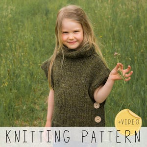 Easy Poncho KNITTING PATTERN Kids Poncho Knit Pattern (Toddler, Child, Adult size), Sleeveless Collared Poncho, Knit Toddler Vest I Campbell