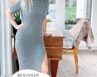 Beginner Ribbed Dress KNITTING PATTERN, Easy Collared Turtleneck Dress Pdf, Simple Knit Sweater Dress, Long Dress with Slit (S-XXL) I Tbh Beginner Ribbed Dress KNITTING PATTERN, Easy Collared Turtleneck Dress Pdf, Simple Knit Sweater Dress, Long Dress with Slit (S-XXL) I Tbh