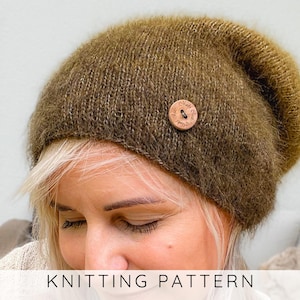 Mütze STRICKMUSTER Einfache Slouch-Mütze für Frauen, Strickmuster für Wintermütze mit Slouch, glatt Rechts Strickmütze aus Mohair I YARA