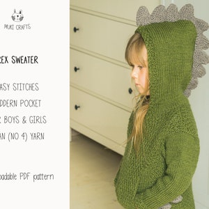 KNITTING PATTERN dinosaur sweater knitting pattern x Dragon Hoodie Knitting Pattern Kids x Kids Hoodie Pattern x Boys Knitting Patterns Rex image 2