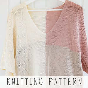 Tee KNITTING PATTERN T-Shirt Knit Pattern for Women (size S - 3XL), Loose Top Pattern with V-neck, Knit Tank Top Pattern with Sleeves I Phi