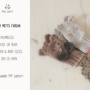 Baby Mittens KNITTING PATTERN Newborn Fingerless Mitts Knit Pattern New Baby Gift, Bear Mittens with Round Ears, Thumbless Mits I Fabian image 2